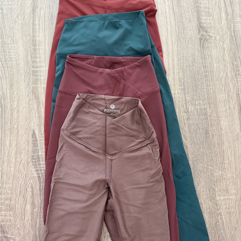 BUNDLE - 90 Degree By Reflex High-Waisted Leggings Set - Red, Teal, Pink